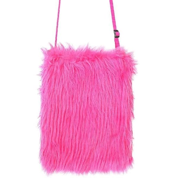 Rosa fluorescent fluffig handväska trendig multifärgad