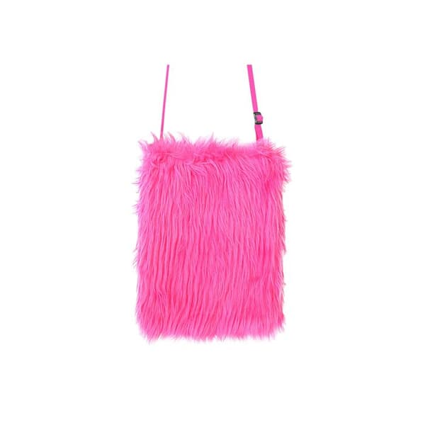Rosa fluorescent fluffig handväska trendig multifärgad