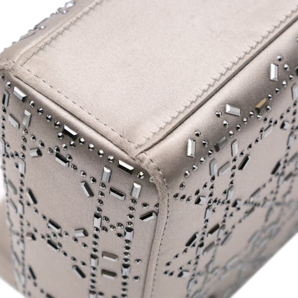 Pre-owned Dior Mini Satin Cannage Strass Crystal Embellished Lady Dior Gray
