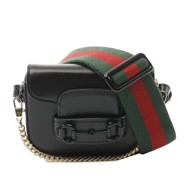 Pre-owned Gucci Mini Leather Horsebit 1955 Web Satchel Black