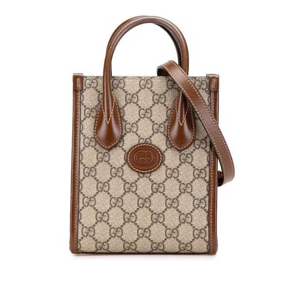 Pre-owned Gucci Mini GG Supreme Interlocking G Satchel Brown