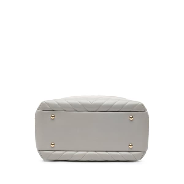 Pre-owned Chanel Medium Chevron Lambskin Trendy CC Bowling Bag Gray