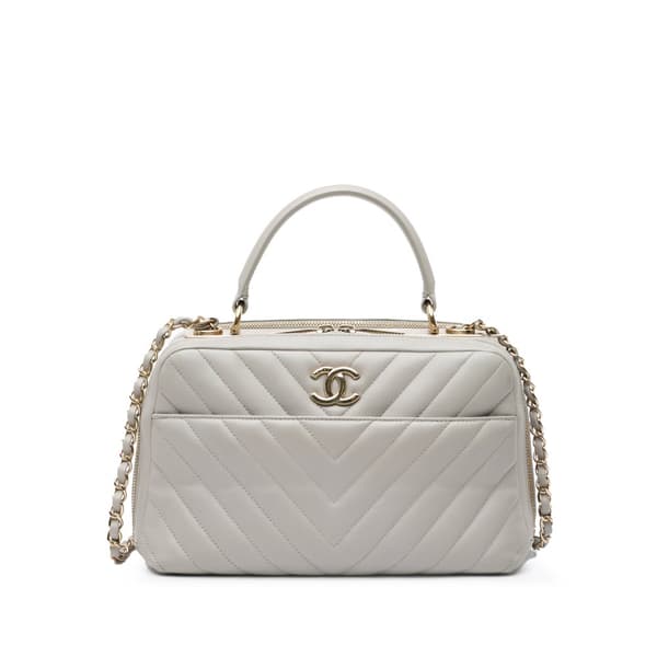 Pre-owned Chanel Medium Chevron Lambskin Trendy CC Bowling Bag Gray