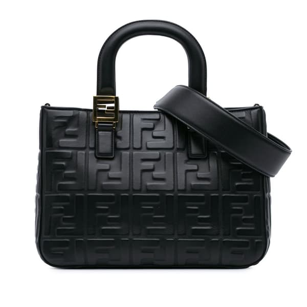 Pre-owned Fendi Small Zucca Embossed Nappa FF 1974 Tote Black