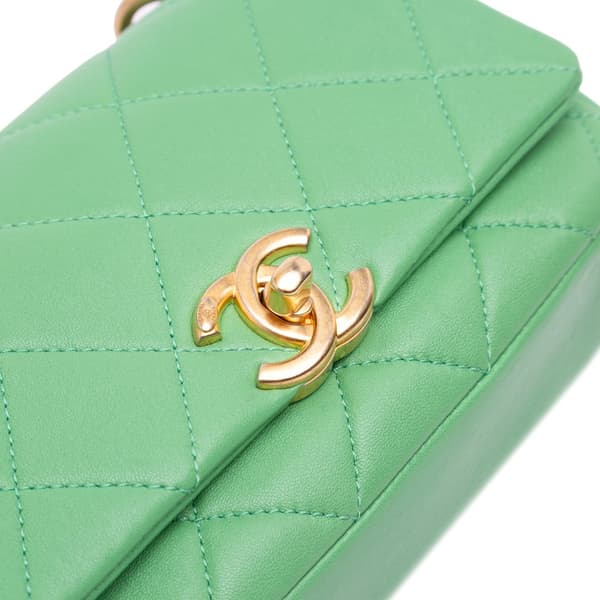 Pre-owned Chanel Small Quilted Lambskin Chain Is More Flap Green