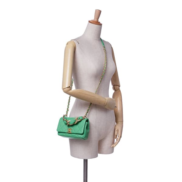 Pre-owned Chanel Small Quilted Lambskin Chain Is More Flap Green