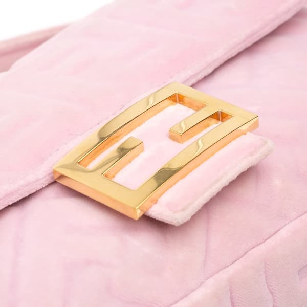 Pre-owned Fendi Zucca Embossed Velvet Baguette Satchel Pink