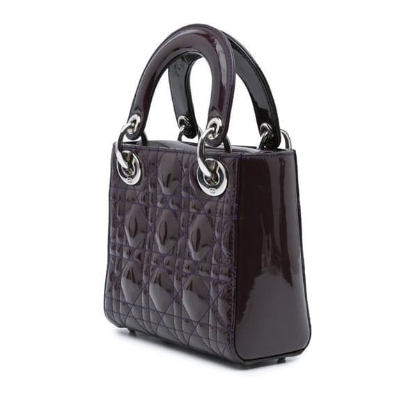 Pre-owned Dior Mini Patent Cannage Lady Dior Purple