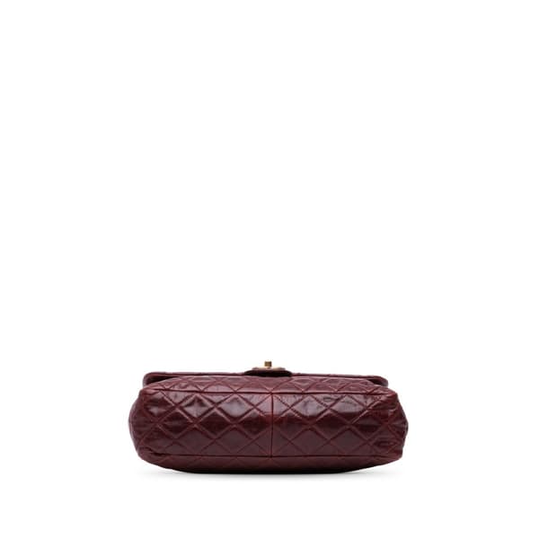 Pre-owned Chanel Medium Glazed Calfskin Castle Rock Top Handle Flap Red