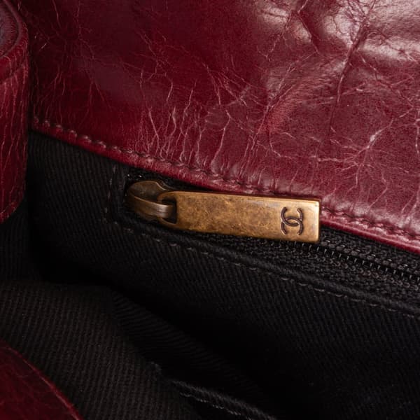 Pre-owned Chanel Medium Glazed Calfskin Castle Rock Top Handle Flap Red