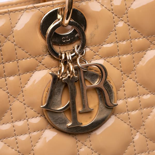 Pre-owned Dior Large Patent Cannage Lady Dior Brown