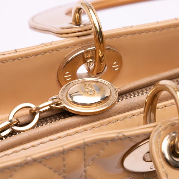 Pre-owned Dior Large Patent Cannage Lady Dior Brown