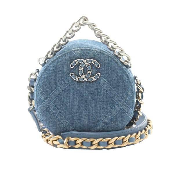 Pre-owned Chanel Denim 19 Round Clutch with Chain Blue