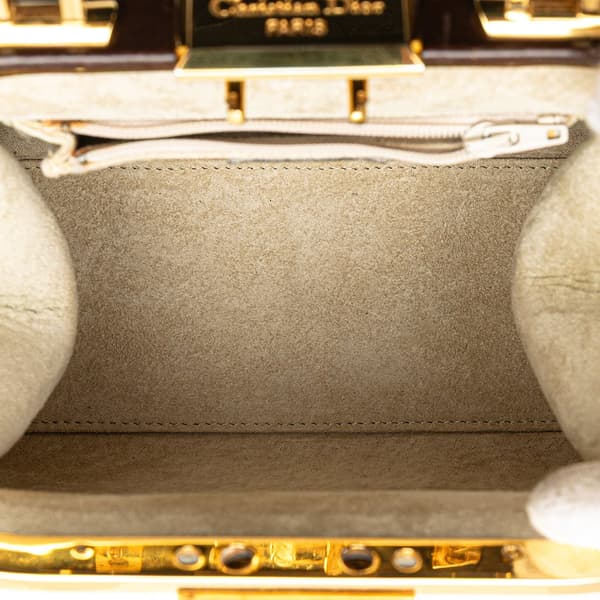Pre-owned Dior Leather Fermoir Top Handle Bag Brown