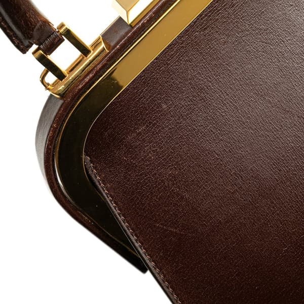 Pre-owned Dior Leather Fermoir Top Handle Bag Brown