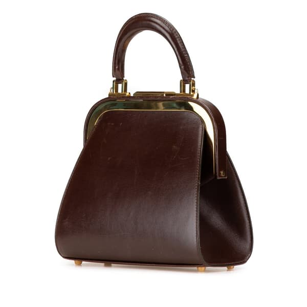 Pre-owned Dior Leather Fermoir Top Handle Bag Brown