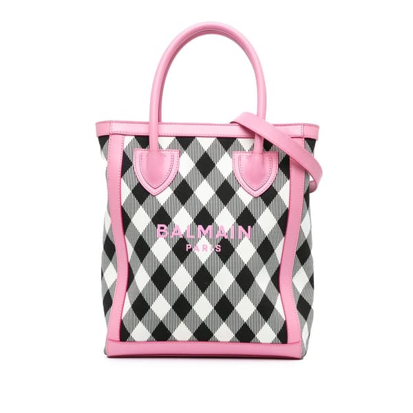 Pre-owned Balmain Canvas Checkered B-Army 26 Shopping Satchel White