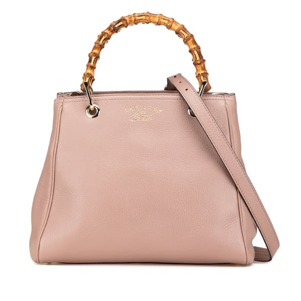 Pre-owned Gucci Small Calfskin Bamboo Shopper Satchel Pink
