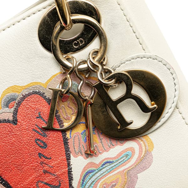 Pre-owned Dior Niki De Saint Phalle Mini Calfskin Dioramour Lady Dior White