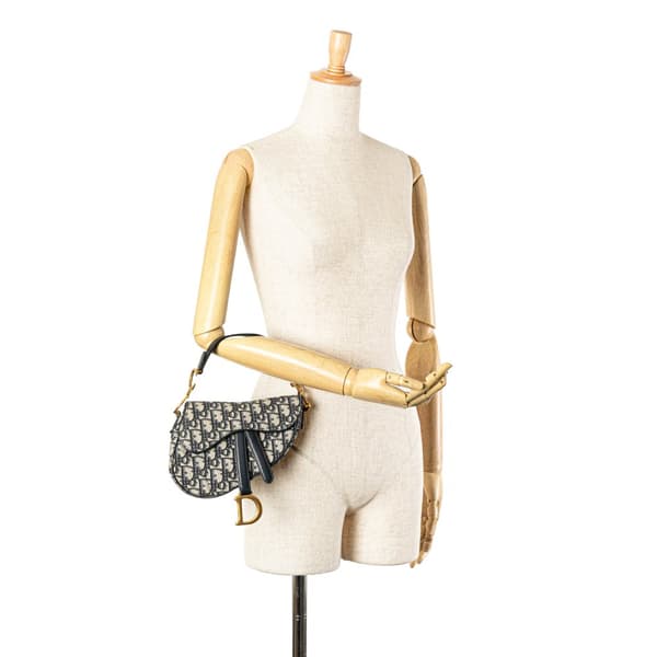 Pre-owned Dior Mini Oblique Canvas Saddle Bag Blue