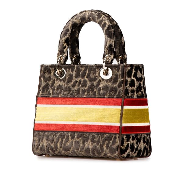 Pre-owned Dior Mizza Medium Embroidered Velvet Leopard Lady D Lite Brown