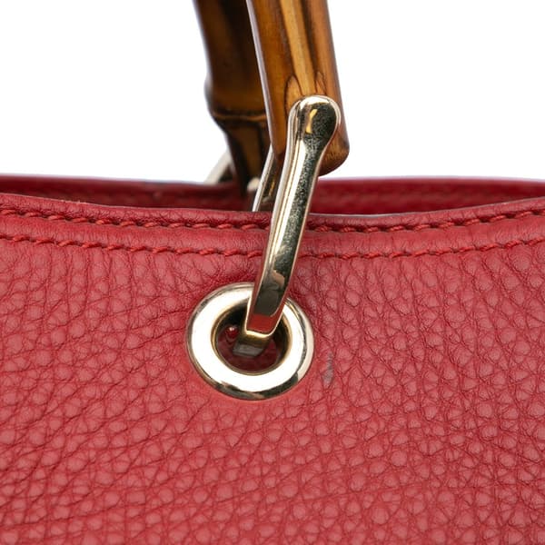 Pre-owned Gucci Medium Calfskin Bamboo Shopper Satchel Red