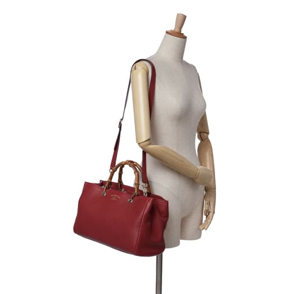 Pre-owned Gucci Medium Calfskin Bamboo Shopper Satchel Red