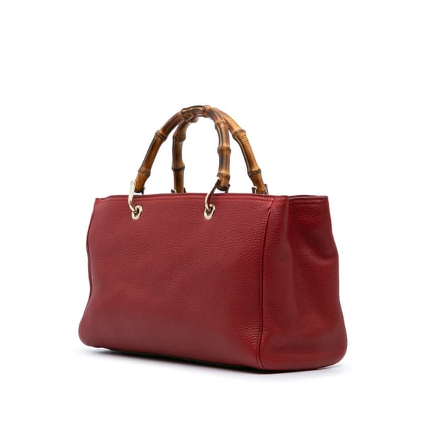 Pre-owned Gucci Medium Calfskin Bamboo Shopper Satchel Red