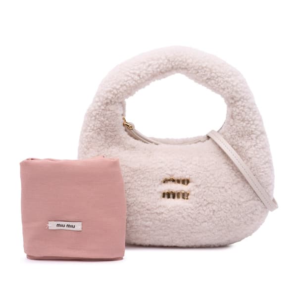 Pre-owned Miu Miu Mini Shearling Wander Satchel Pink