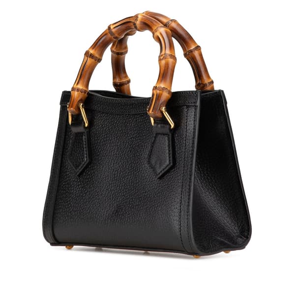 Pre-owned Gucci Small Calfskin Bamboo Diana Satchel Black