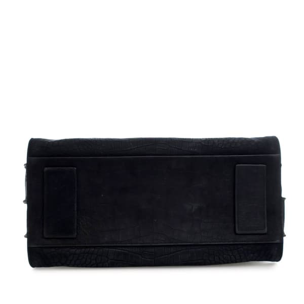 Pre-owned Saint Laurent Small Croc Embossed Suede Sac De Jour Satchel Black