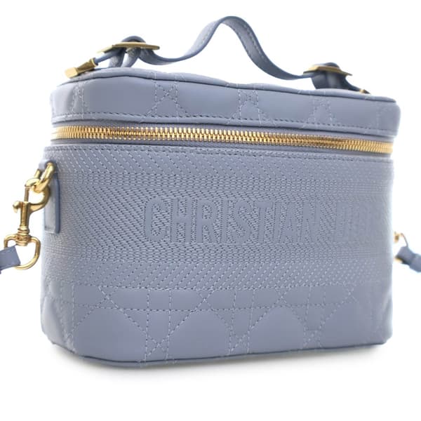 Pre-owned Dior Small Lambskin Cannage DiorTravel Vanity Case Blue