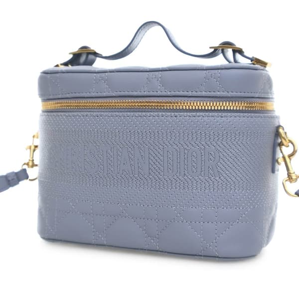 Pre-owned Dior Small Lambskin Cannage DiorTravel Vanity Case Blue