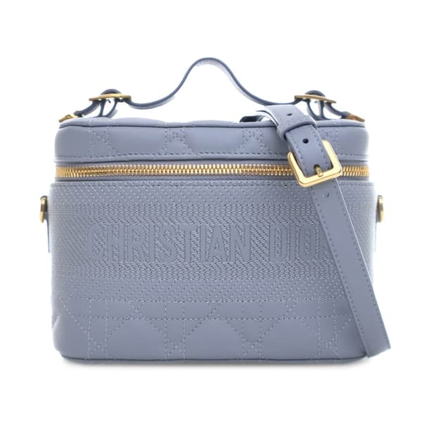 Pre-owned Dior Small Lambskin Cannage DiorTravel Vanity Case Blue