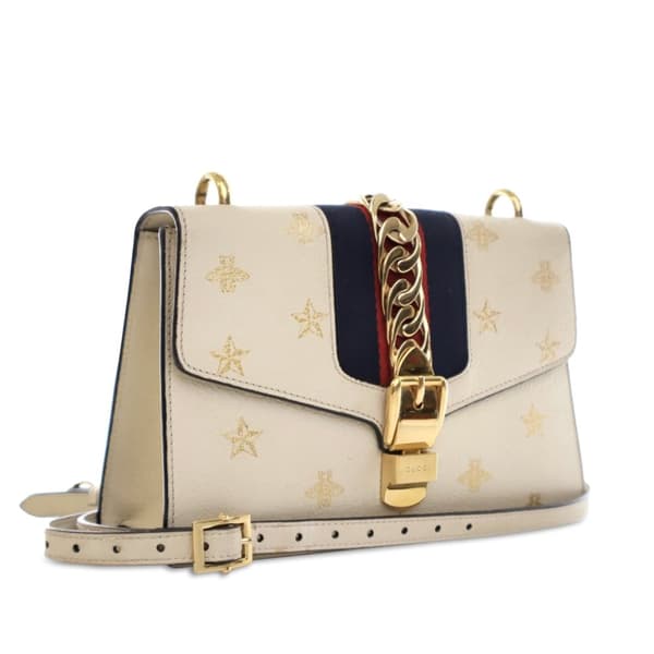 Pre-owned Gucci Small Leather Bee Star Sylvie Satchel White