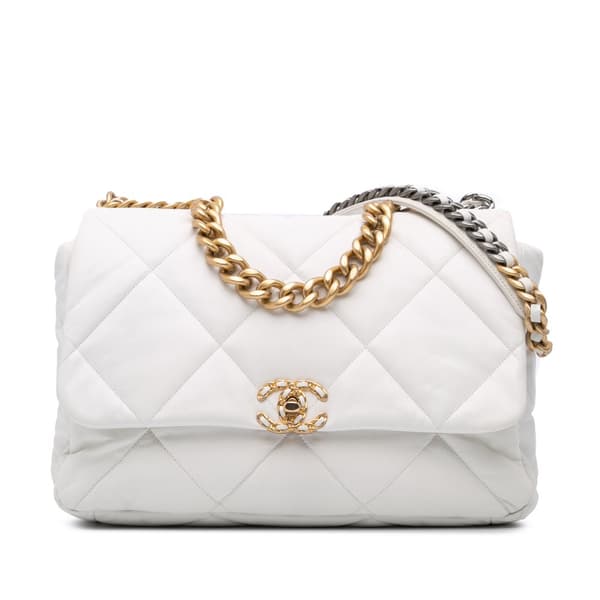 Pre-owned Chanel Maxi Lambskin 19 Flap White
