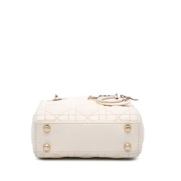 Pre-owned Dior Micro Lambskin Cannage Lady Dior White