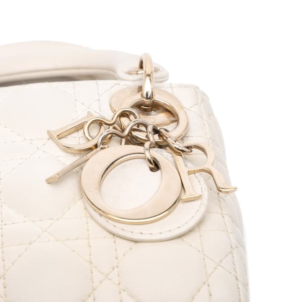 Pre-owned Dior Micro Lambskin Cannage Lady Dior White