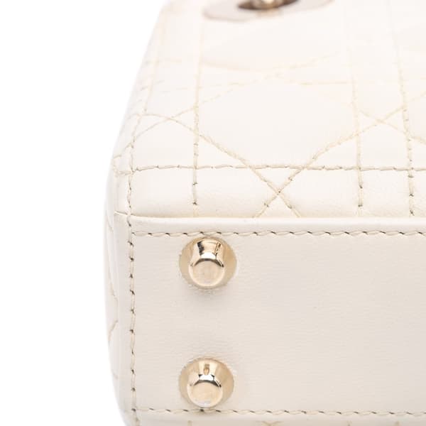 Pre-owned Dior Micro Lambskin Cannage Lady Dior White