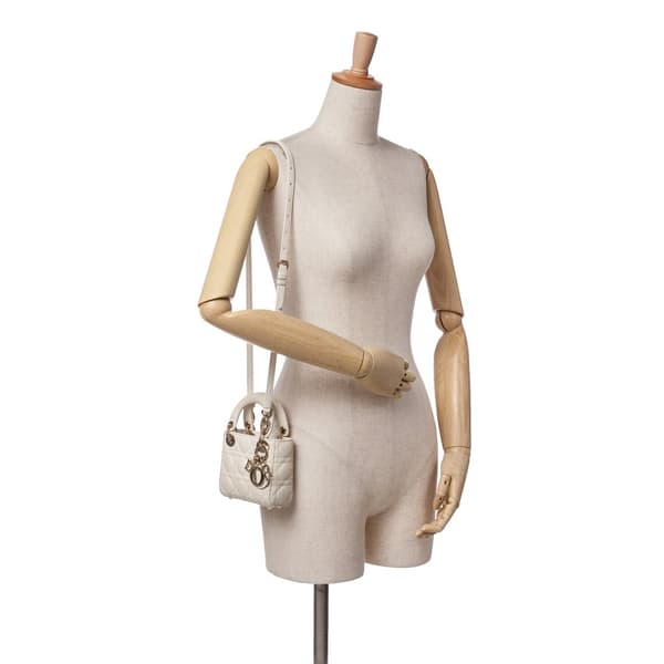 Pre-owned Dior Micro Lambskin Cannage Lady Dior White