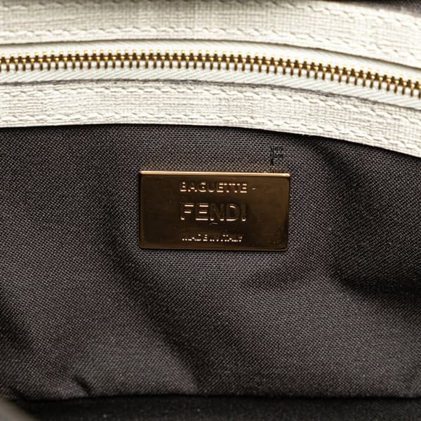 Pre-owned Fendi Zucca Graphic Print Coated Canvas Bikini Girls Baguette Satchel White