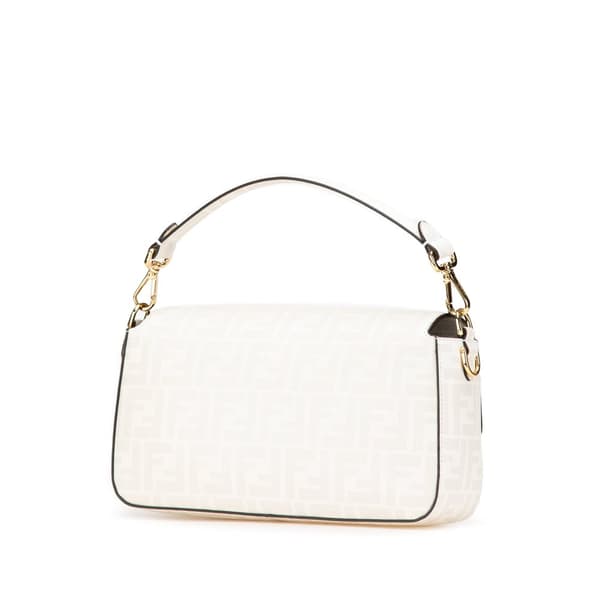 Pre-owned Fendi Zucca Graphic Print Coated Canvas Bikini Girls Baguette Satchel White