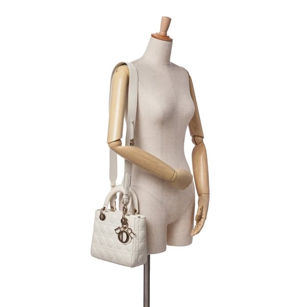 Pre-owned Dior Small Lambskin Cannage My ABCDior Lady Dior White