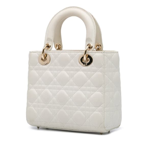Pre-owned Dior Small Lambskin Cannage My ABCDior Lady Dior White