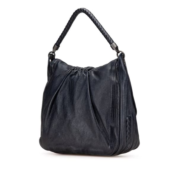 Pre-owned Bottega Veneta Intrecciato Trimmed Leather Top Handle Bag Blue
