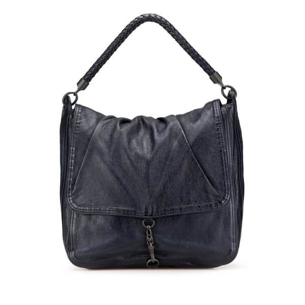 Pre-owned Bottega Veneta Intrecciato Trimmed Leather Top Handle Bag Blue
