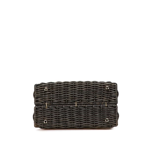 Pre-owned Ferragamo Wicker Gancini Iconic Top Handle Bag Black
