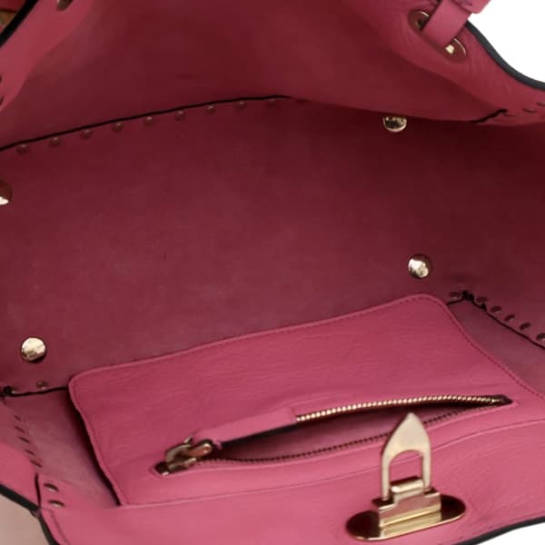 Pre-owned Valentino Small Leather Rockstud Trapeze Satchel Pink