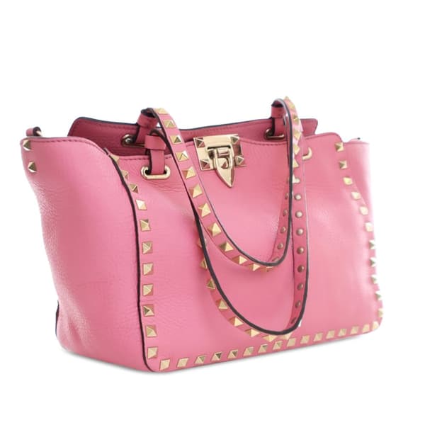 Pre-owned Valentino Small Leather Rockstud Trapeze Satchel Pink