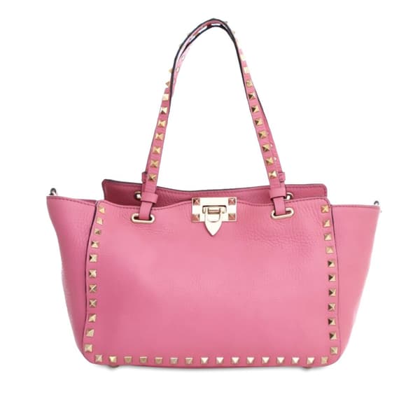 Pre-owned Valentino Small Leather Rockstud Trapeze Satchel Pink